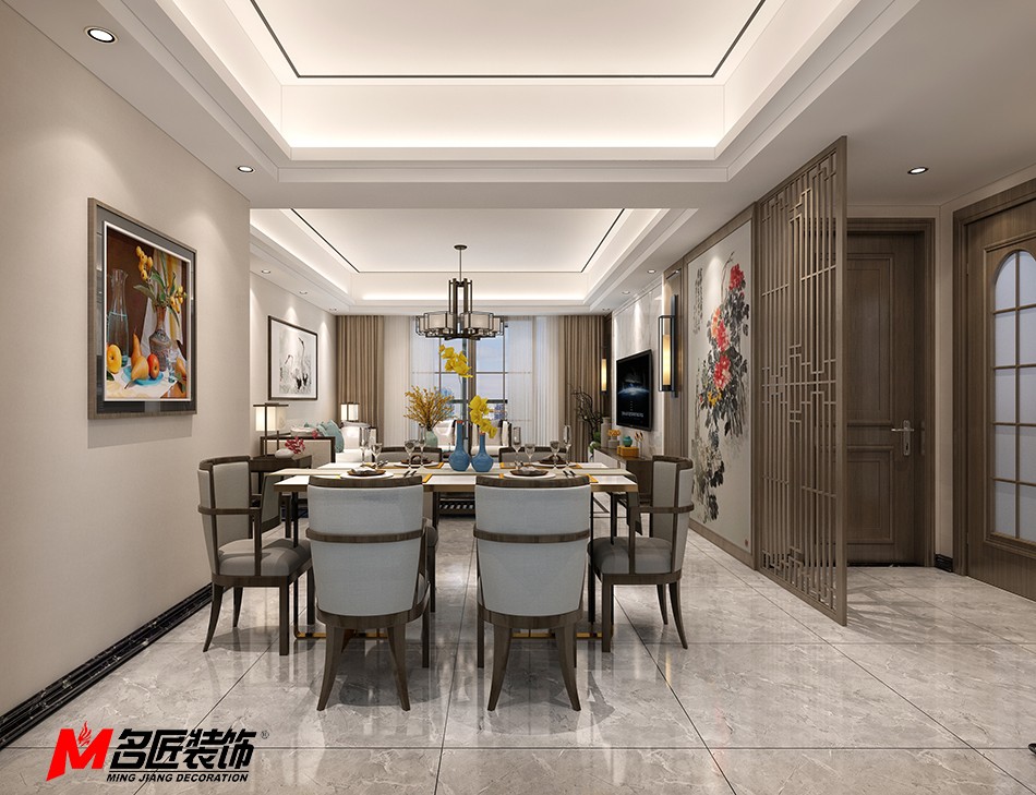新中式风格室内装修设计效果图-衢州中海寰宇三居123平米